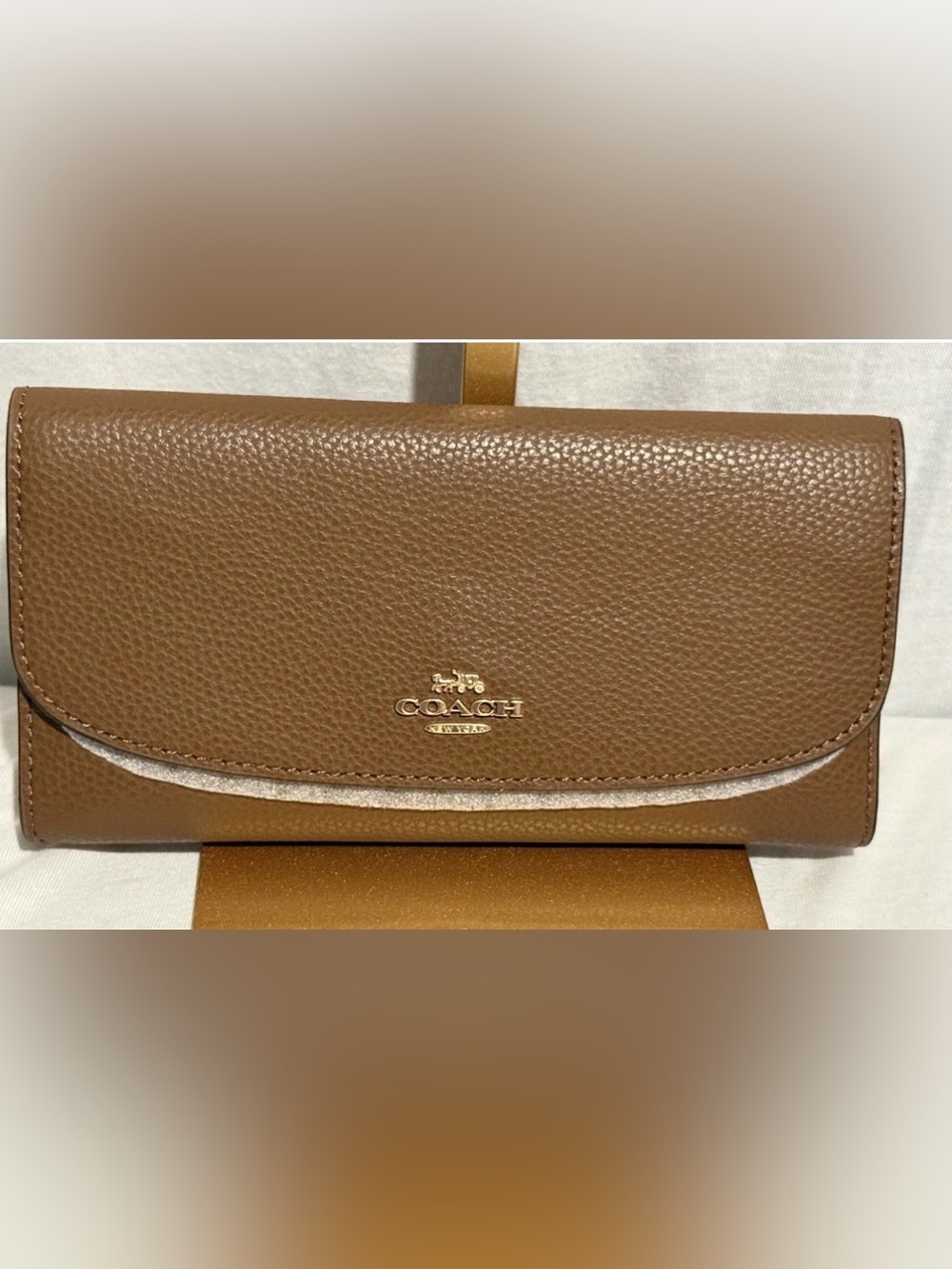 NEW NWT Coach Checkbook Wallet Saddle 2 Brown Pebbled Leather #16613